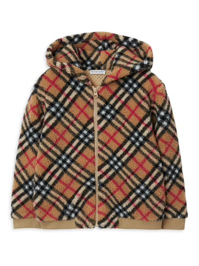 Burberry Kids'  Childrens Check Fleece Zip Hoodie In Archive Beige Check