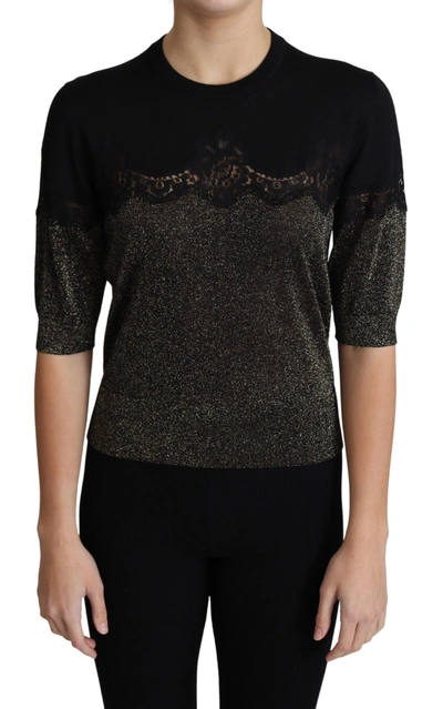 Dolce & Gabbana Elegant Lurex Threaded Jersey Lace Women's Blouse In Black