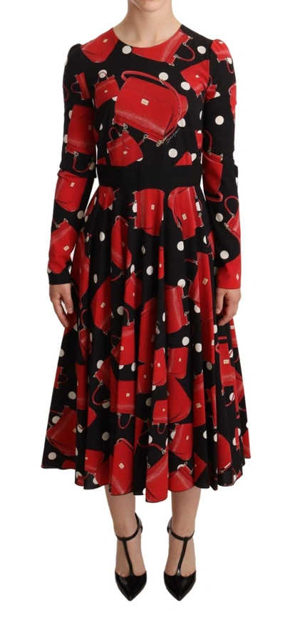 Dolce & Gabbana Elegant Sicily Print Flared Midi Women's Dress In Black