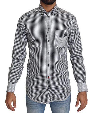 DOLCE & GABBANA DOLCE & GABBANA ELEGANT BLACK &AMP; WHITE CHECKERED GOLD CASUAL MEN'S SHIRT