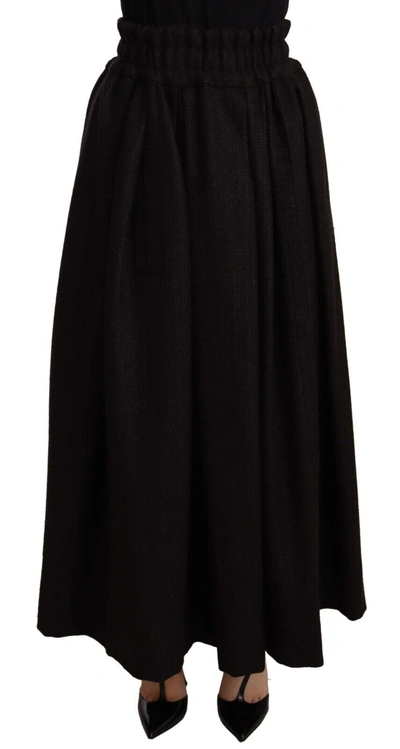 Dolce & Gabbana Black Wool High Waist Maxi Piece Skirt