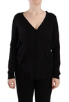 DOLCE & GABBANA DOLCE & GABBANA BLACK WOOL V-NECK LONG SLEEVES PULLOVER WOMEN'S TOP