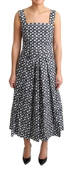 Dolce & Gabbana Blue Geometric Cotton A-line Gown Dress In Blue