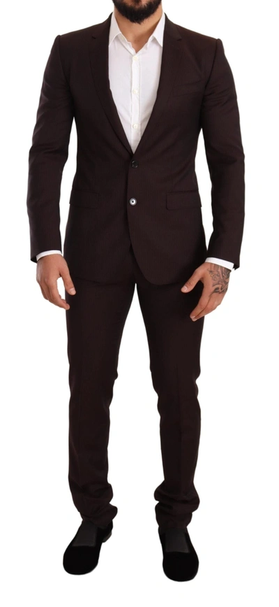 DOLCE & GABBANA DOLCE & GABBANA ELEGANT BORDEAUX STRIPED MARTINI MEN'S SUIT