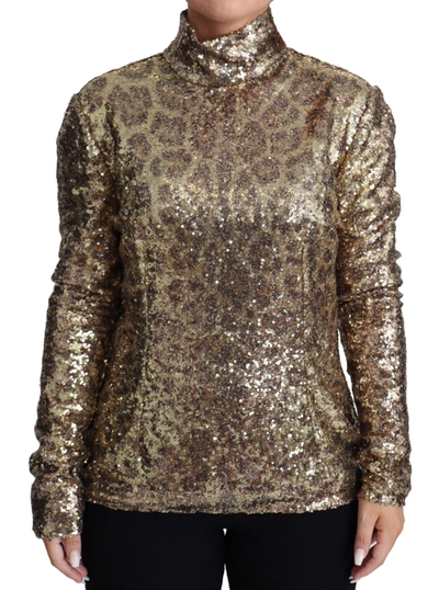 Dolce & Gabbana Sequined Turtleneck Full Zip Sweater In Women's Brown