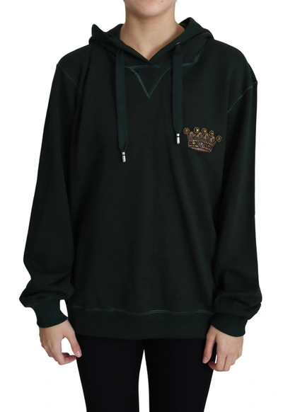 Dolce & Gabbana Regal Crown Embroidered Women's Hoodie In Dark Green