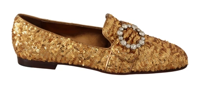 Dolce & Gabbana Gold Sequin Crystal Flat Women Loafers Women's Shoes