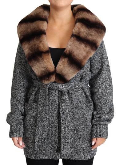 Dolce & Gabbana Gray Cardigan Fur Coat Cashmere Jacket