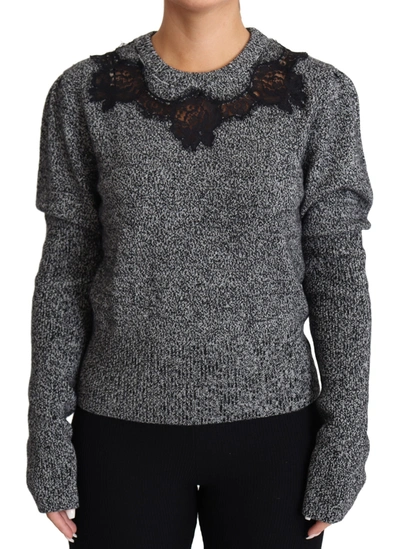 Dolce & Gabbana Lace Trimmed Pullover Cashmere Women's Sweater In Gray