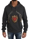 Dolce & Gabbana Gray Hooded Red Crystal Heart Gun Sweater In Gray
