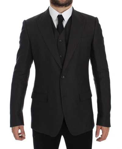 Dolce & Gabbana Elegant Gray Linen Slim Fit Blazer And Men's Vest