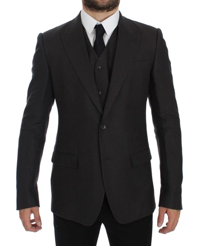 Dolce & Gabbana Elegant Gray Linen Slim Fit Blazer And Vest