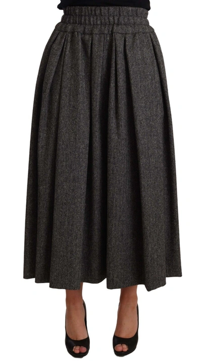 Dolce & Gabbana Elegant A-line Midi Wool Skirt In Gray Women's Zigzag