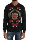 DOLCE & GABBANA DOLCE & GABBANA EMERALD COTTON SWEATER WITH CRYSTAL MEN'S EMBROIDERY