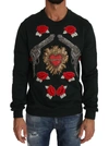 Dolce & Gabbana Green Crystal Heart Roses Gun Sweater In Green
