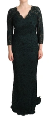 Dolce & Gabbana Green Floral Lace Maxi Floor Length Dress In Green