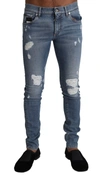 Dolce & Gabbana Light Blue Tattered Cotton Denim Skinny Jeans In Blue