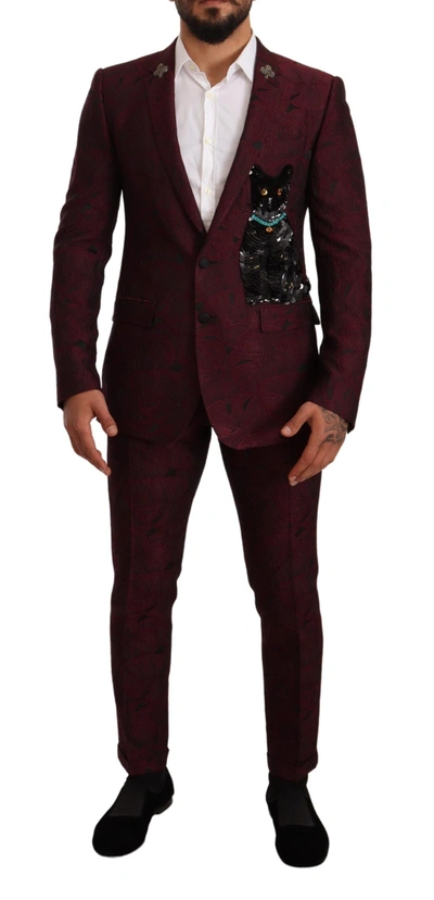 Dolce & Gabbana Maroon Cat Sequin Martini 2 Piece Suit In Maroon And Black