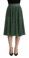 DOLCE & GABBANA DOLCE & GABBANA METALLIC GREEN PLEATED A-LINE MIDI WOMEN'S SKIRT