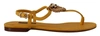 DOLCE & GABBANA DOLCE & GABBANA MUSTARD T-STRAP FLAT SANDALS WITH HEART WOMEN'S EMBELLISHMENT