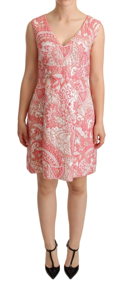 DOLCE & GABBANA DOLCE & GABBANA ELEGANT PINK JACQUARD FLORAL SHEATH WOMEN'S DRESS