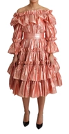 Dolce & Gabbana Pink Ruffled Dress Silk Cotton Gown Dress In Pink