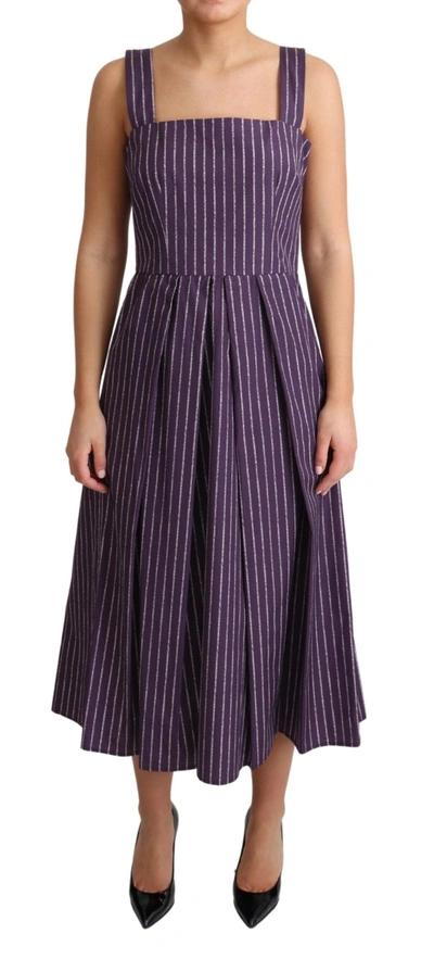 Dolce & Gabbana Purple Striped Cotton A-line Stretch Dress