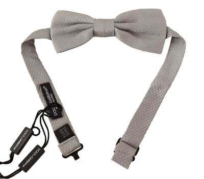 Dolce & Gabbana Silver Grey 100% Silk Adjustable Neck Papillon Bow Tie