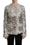 Dolce & Gabbana Silver Sequined Shearling Long Sleeves Jacket In Silver
