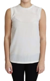 Dolce & Gabbana White Blouse Silk Lace Trimmed Sleeveless Top In White