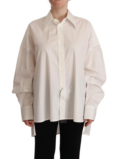 Dolce & Gabbana White Cotton Button Up Collared Long Sleeve Top