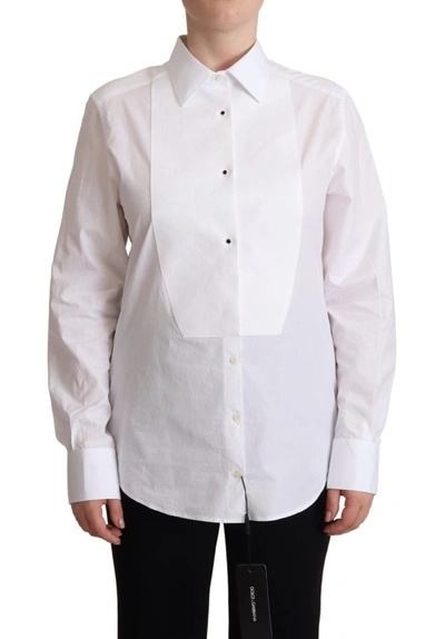 DOLCE & GABBANA DOLCE & GABBANA ELEGANT WHITE POPLIN DRESS WOMEN'S SHIRT