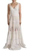 Dolce & Gabbana White Cotton Tiered Long Maxi A-line Dress In White
