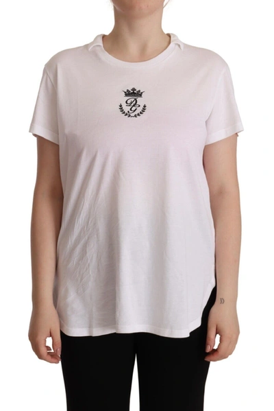 Dolce & Gabbana White Dg Crown Print Cotton Collared Neck T-shirt In Black/white