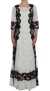 Dolce & Gabbana White Floral Lace Full Length Gown Dress In White