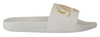 DOLCE & GABBANA DOLCE & GABBANA CHIC WHITE LEATHER SLIDES WITH GOLD MEN'S EMBROIDERY