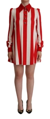 Dolce & Gabbana White Red Stretch Mini Shirt Gown Dress In Red