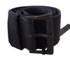 Ermanno Scervino Black Navy Blue Wide Square Rustic Buckle Belt In Black