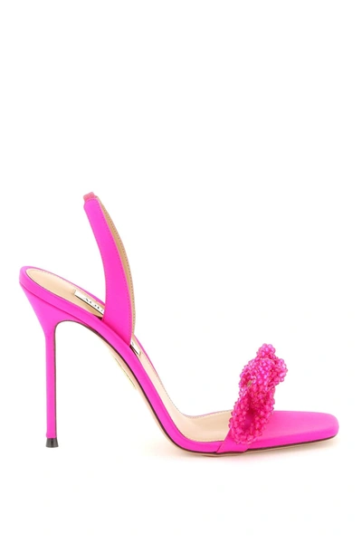 Aquazzura 105mm Chain Of Love Satin Sandals In Pink
