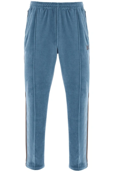 Needles Blue Embroidered Track Pants In Multi-colored
