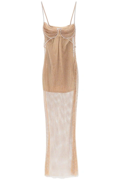 Self-portrait Embellished Fishnet Maxi Dress In Beige