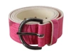 John Galliano Pink Leather Letter Logo Design Round Buckle Belt In Pink