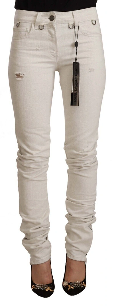 Karl Lagerfeld White Mid Waist Cotton Denim Slim Fit Women's Jeans