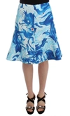 Koonhor Peplum Fresco-print Straight Pencil Skirt In Blue