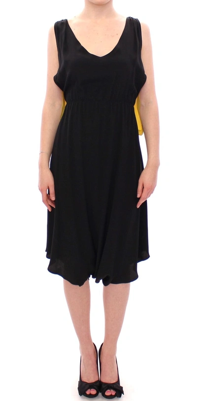 Lamberto Petri Elegant Silk Blend Shift Dress In Black And Women's Yellow