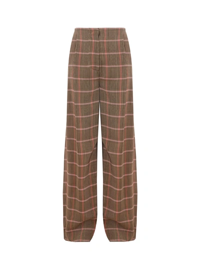 Lardini Micro Checked Viscose Palazzo Women's Trousers In Brown