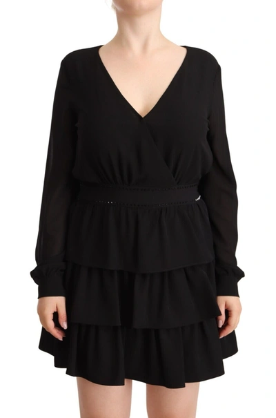 Liu •jo Liu Jo Black Polyester Long Sleeves V-neck Mini A-line Women's Dress