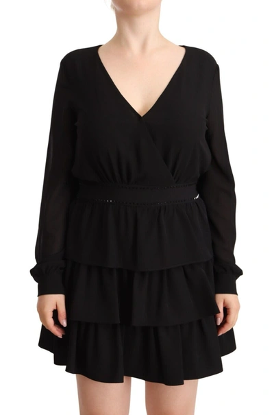 LIU •JO LIU JO ELEGANT BLACK A-LINE MINI DRESS WITH LONG WOMEN'S SLEEVES