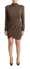 Patrizia Pepe Elegant Long Sleeve Mini Dress With Open Back In Brown