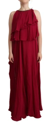 Plein Sud Orchid Silk Sleeveless Long Maxi Ruffle Shift Dress In Marrone